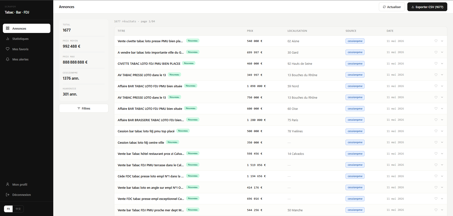 Scraper de fonds de commerce — vue 1